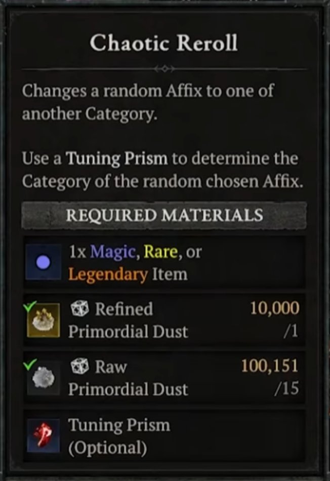 Chaotic Reroll 界面